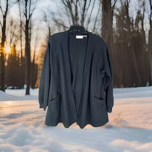 Liz Claiborne Open Sweater Size 10 Pockets Removable Shoulder Pads Cotton Heavy